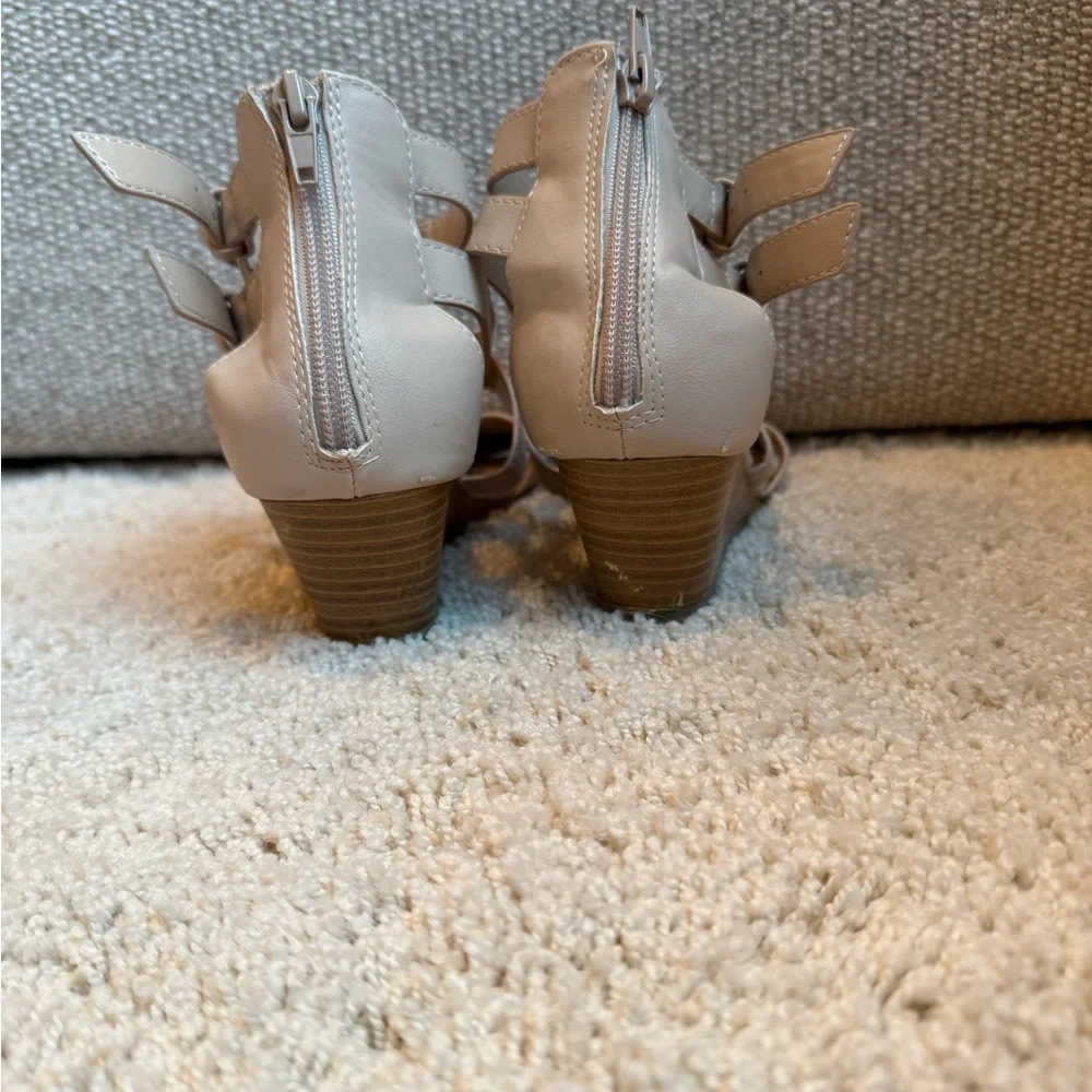 Soda Neutral Beige Strappy Wedge Sandals